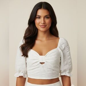 BCBGeneration Cream Puff Sleeve Crop Top